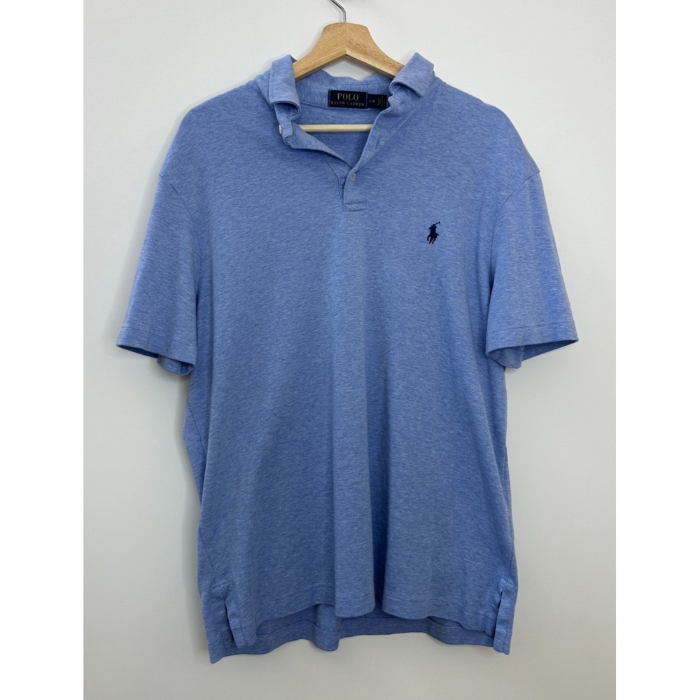 Polo Ralph Lauren Cotton Polo Shirt Mens Large Blue Pony Knit Casual Stretch - Picture 9 of 9